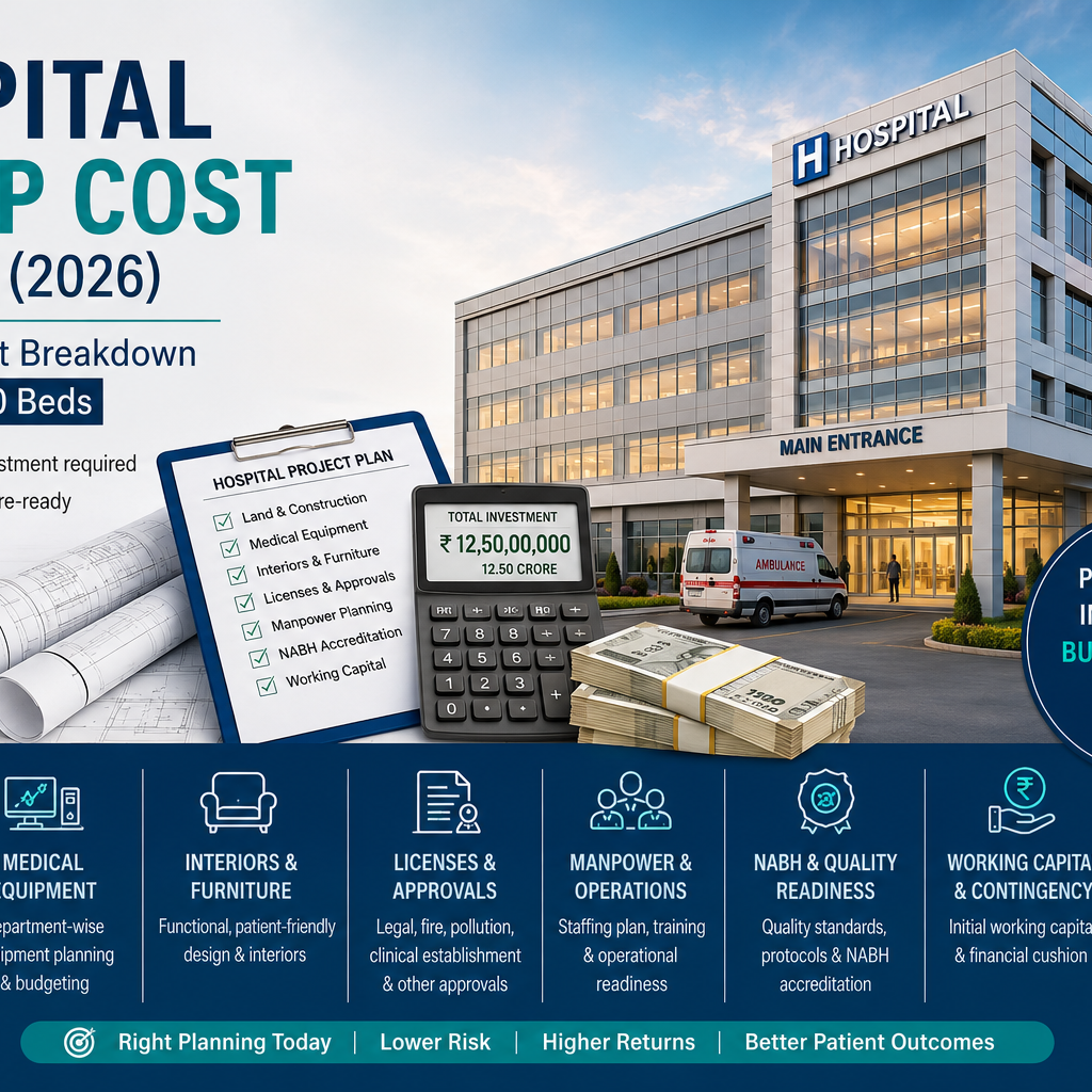 Hospital Setup Cost in India 2026 | Complete Investment Guide + Free Calculators for 10-500 Beds
